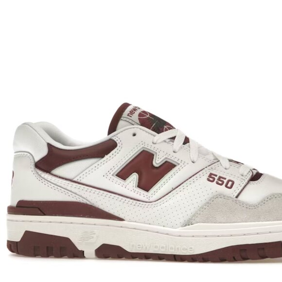 NEW BALANCE 550 LEATHER & SUEDE SNEAKERS Sea Salt Burgundy Men's 6 / Women 7.5 - Picture 1 of 9